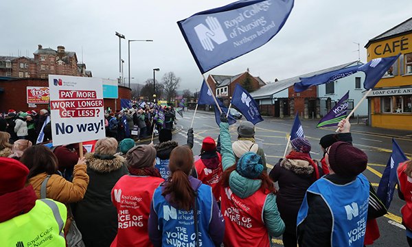 A picket line outside the Royal Victoria Hospital in Belfast as nurses across Northern Ireland staged a 12-hour strike over pay in 2019
