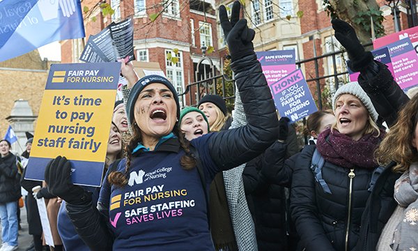 RCN members outside the Royal Marsden Hospital in London during the nurses' pay strike
