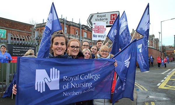 Nurses on strike outside Royal Victoria Hospital in Belfast