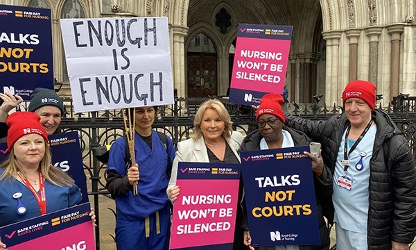 Pat Cullen joins nurses outside the High Court