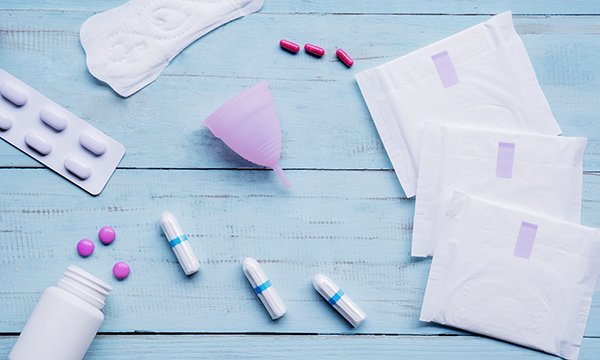 Photo of sanitary products, illustrating story about how one NHS trust's policy supports staff with periods