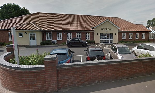 Front view of Oak Court care home in Norfolk where a nurse has been suspended after saying she was 'too old' to give cardiopulmonary resuscitation