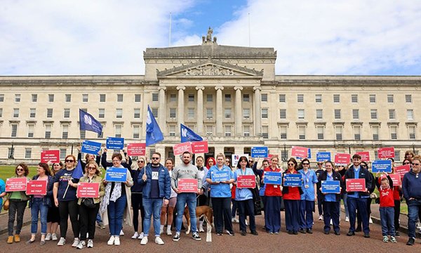 Nurses protesting at Stormont in May over cuts in the health service