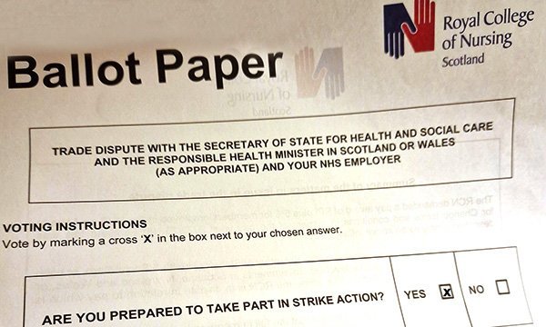 Photo of RCN ballot paper, illustrating story about members receiving ballot papers too late or not at all