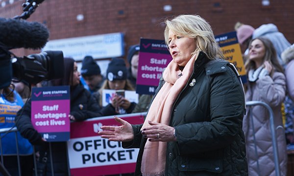 RCN general secretary Pat Cullen in front of picketing nurses in Leeds