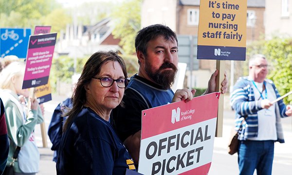 RCN members on a picket line on May Day 2023 in Exeter, Devon: nurses have expressed their frustration after a bid to secure further strike action came to an end