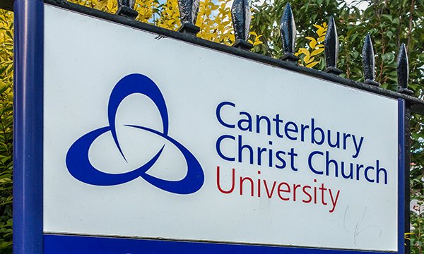 A signboard at the entrance of Canterbury Christ Church University 