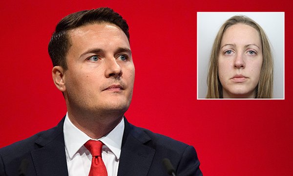 A photo of shadow health and social care secretary Wes Streeting with an inset picture of Lucy Letby: Labour vows to toughen up misconduct regulation for NHS managers