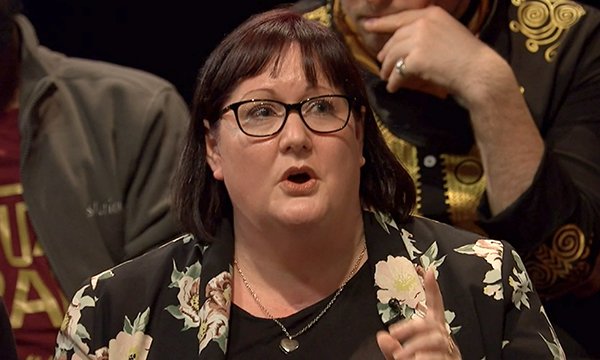 Photo of Miranda Hughes speaking on Channel 5’s Britain on the Brink debate