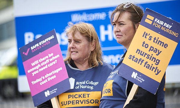 Nurses on picket line outside Barnsley Hospital during RCN pay strikes over NHS pay