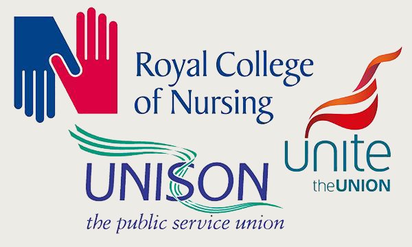 RCN, Unison and Unite logos