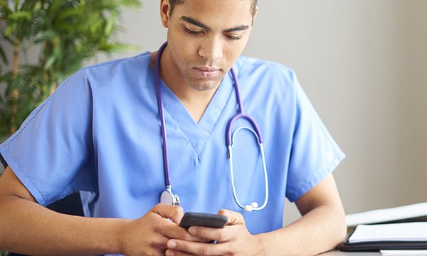nurse using mobile phone