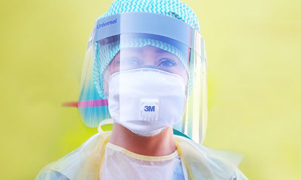 Picture shows a medic in protective gear. New guidance has been issued for nurses wearing personal protective equipment (PPE) during CPR attempts on patients who have or are suspected of having COVID-19.