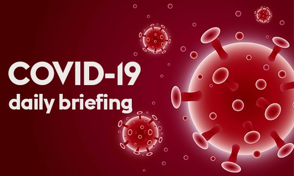 Image showing coronavirus particle, accompanied by the wording COVID-19: daily briefing