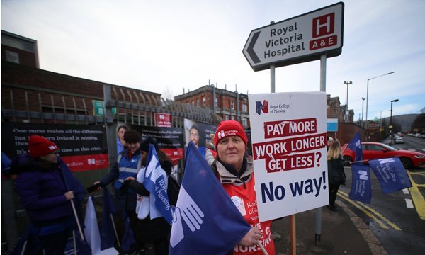 Healthcare worked in Belfast on strike in January over pay and staffing levels