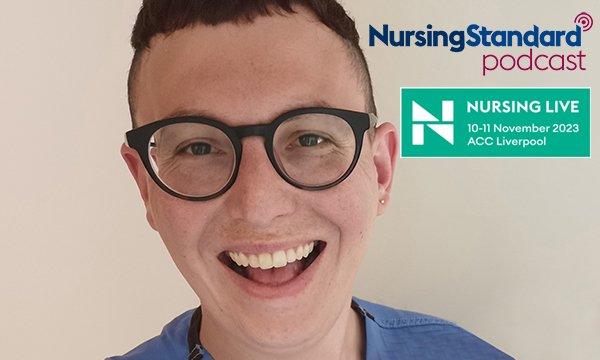 Photo of Ricky Baker, a newly qualified nurse with dyspraxia, with logo of Nursing Live event inset