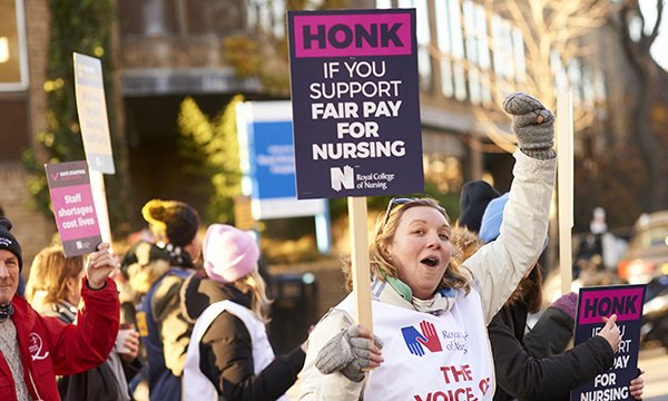 Photo of nurses striking outside the Royal Brompton Hospital in London
