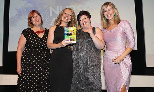 SAlly Kitchin and colleagues collecting the 2019 RCNi Commitment to Carers Award