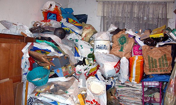 Image shows the contents of a hoarder's home