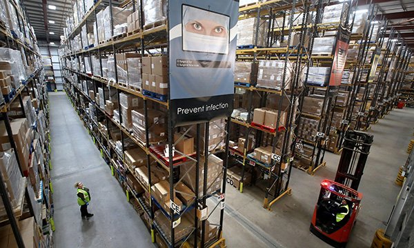NHS procurement warehouse containing PPE stocks during COVID-19 pandemic