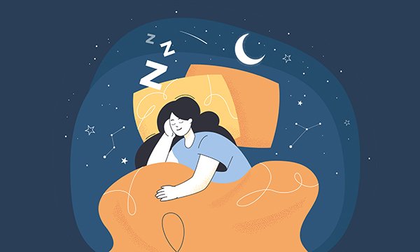 Illustration shows woman in bed sleeping happily: adults with learning disabilities face a range of sleep issues affecting quality of life, but there are strategies nurses can share to improve quality of sleep