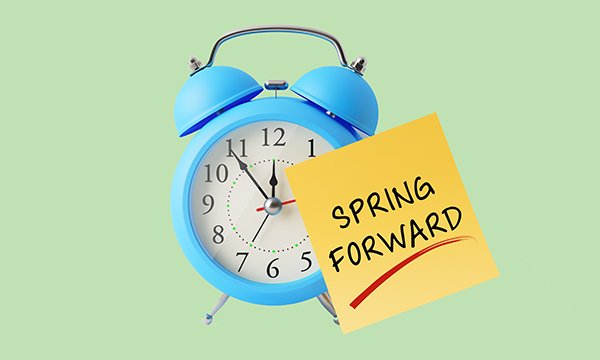 Illustration of clock going forward in spring, which may mean nurses on night shifts get paid for the lost hour 
