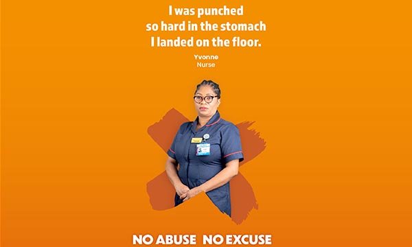 Image from NHS trust's anti-violence campaign, featuring nurse Yvonne Ihekwoaba