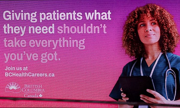 A billboard advert promoting nursing careers in Canada